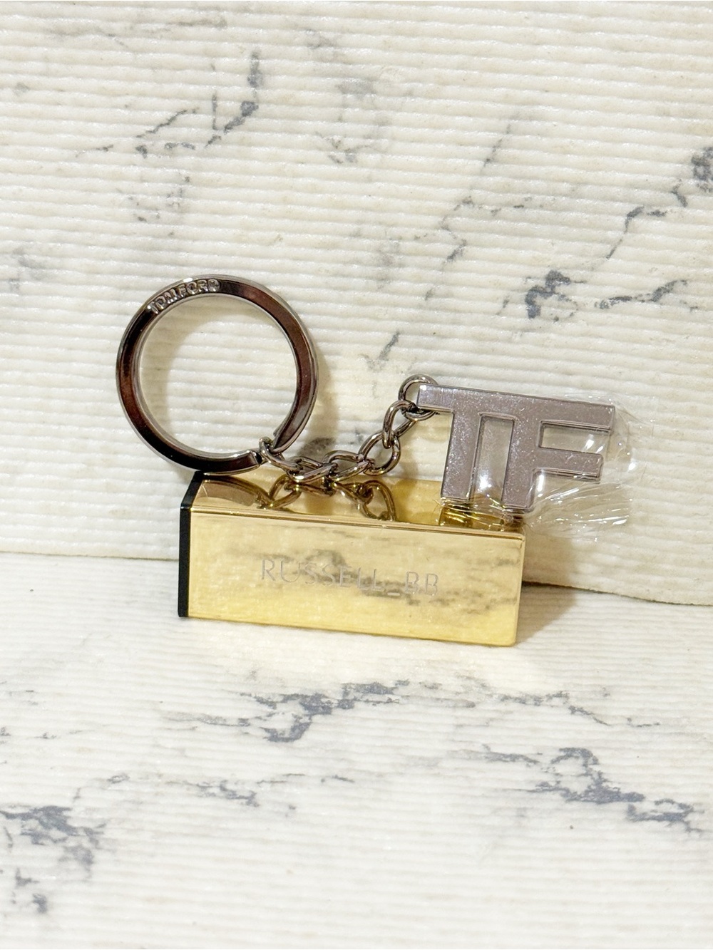 Tom Ford Beauty Metallic Gunmetal TF Logo Keychain - Picture 3 of 7
